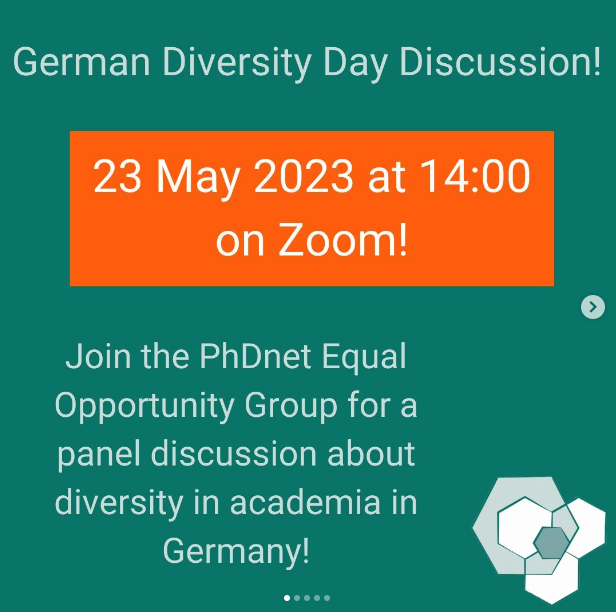 It's #Diversity Day! 
Join on Zoom today at 14:00 to discuss the state of (particularly ethnic) diversity in German academia. 
Moderators @gracegusta & @dmpullan will be joined by @hristio,  @Richvn Hang Liu @maxplanckphdnet for the discussion.
s.gwdg.de/2DWuU7
#DDT23