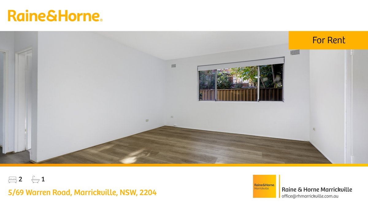 🛌 2 🛀 1
📍 5/69 Warren Road, Marrickville, NSW, 2204

Our latest available rental on RateMyAgent

rma.reviews/dcJ9L8ixJR0S

...
#ratemyagent #realestate #Raine_and_Horne_Marrickville