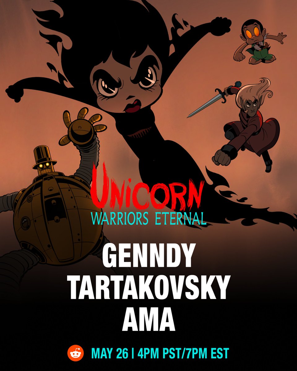 AdultSwimReddit's tweet photo. Genndy Tartakovsky, animation icon and creator of Unicorn: Warriors Eternal, is doing an AMA on r/adultswim this Friday at 4PM PT / 7PM ET. Don't miss it. https://t.co/gmP32tlNZM