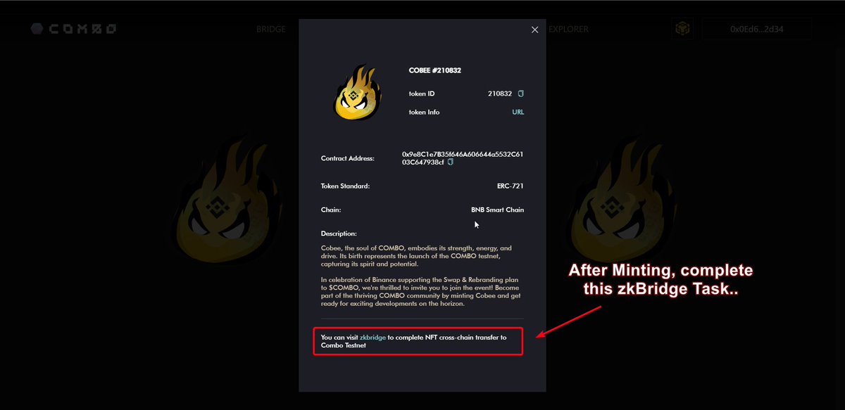 GACryptoO's tweet image. 🔨Mint #Cobee NFT by @combonetworkio 🪂

👉 Mint here: combonetwork.io/mint

🌉After Mint the COBEE NFT, Bridge from BSC to #COMBO Chain 

🌉Also do Bridge some Testnet BNB into Combo Chain to claim NFT: bridge.combonetwork.io

✅This Bridge activity is one of the Polyhedra…