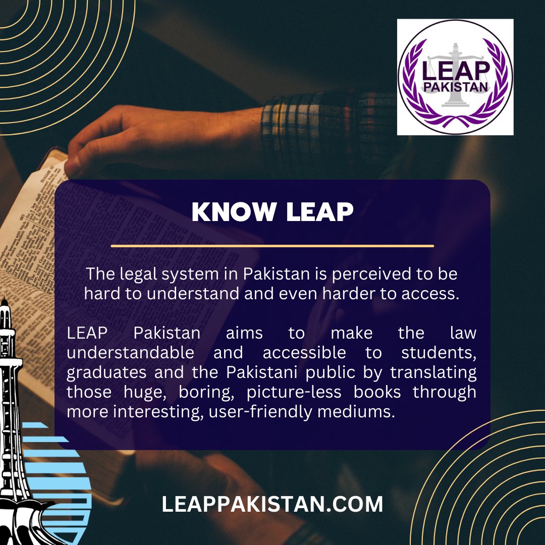 leappakistan's tweet photo. KNOW LEAP!
LEAP is the Legal Education and Access Portal. An online portal that intends to bring law and updates to you. You can be a part of LEAP Pakistan as well, come write for us and send your submissions contact@leappakistan.com https://t.co/3mAJTHDgg8
