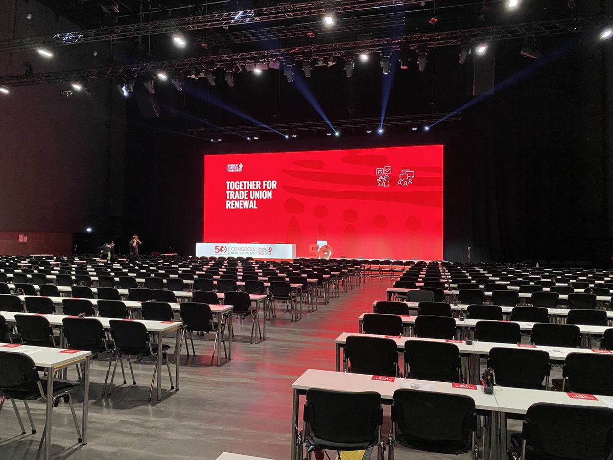 Ready to go at day one of <a href="/etuc_ces/">EUROPEAN TRADE UNIONS</a>’ congress in Berlin 😍
ℹ️ Come say hello at our stand on the fourth floor 👋 
🥗 Join us for lunch at 12:45, where our fringe event will discuss the push for a directive on psychosocial risks #ETUC50