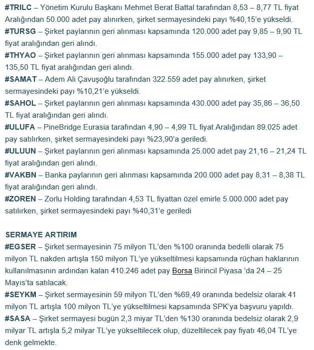 traderiss's tweet photo. PAY ALIM / SATIM #trilc #tursg #thyoa #samat #sahol #ulufa #uluun #vakbn #zoren SERMAYE ARTIRIM #egse #seykm #sasa https://t.co/VcsFO2m2xs