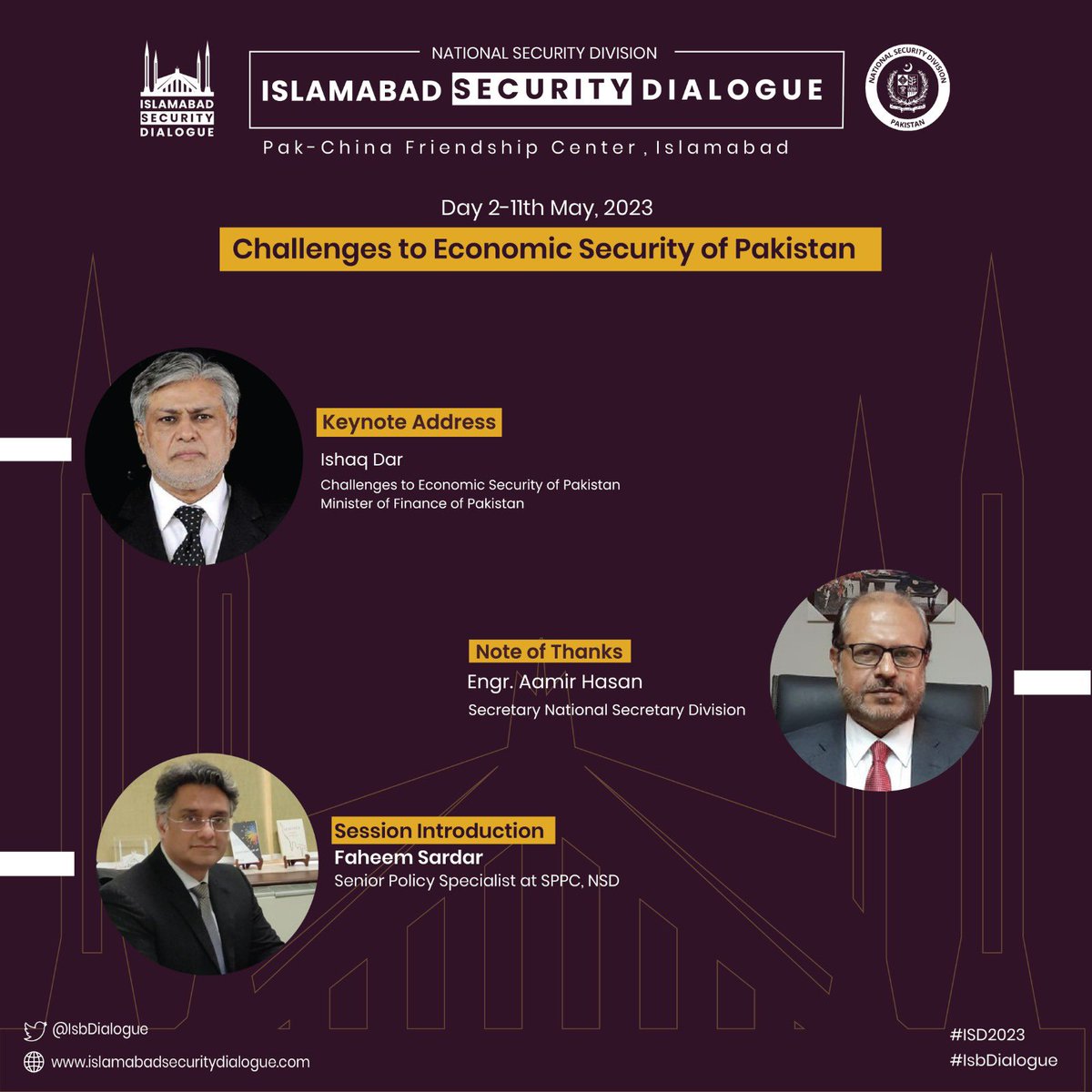 Mr. Ishaq Dar, Finance Minister of Pakistan delivered the keynote address on the economic security of Pakistan during the closing session of the #ISD2023 @MIshaqDar50 Eng. Aamir Hasan, Secretary NSD delivered the note of thanks @aamirhasanq8 Link: m.youtube.com/watch?v=MsQEdb…