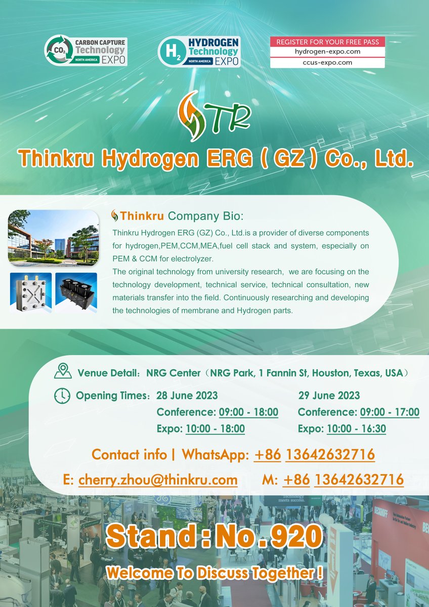 Cherry854957833's tweet image. 20230523-Thinkru Hydrogen ERG(GZ) Co.,Ltd. is a provider of diverse components for hydrogen, PEM, CCM, MEA, fuel cell stack and system,especially on PEM &amp;amp; CCM for electrolyzer.
Welcome to visit us in Texas in the end of June.
#Hydrogengenerator #Hydrogenelectrolyticcell