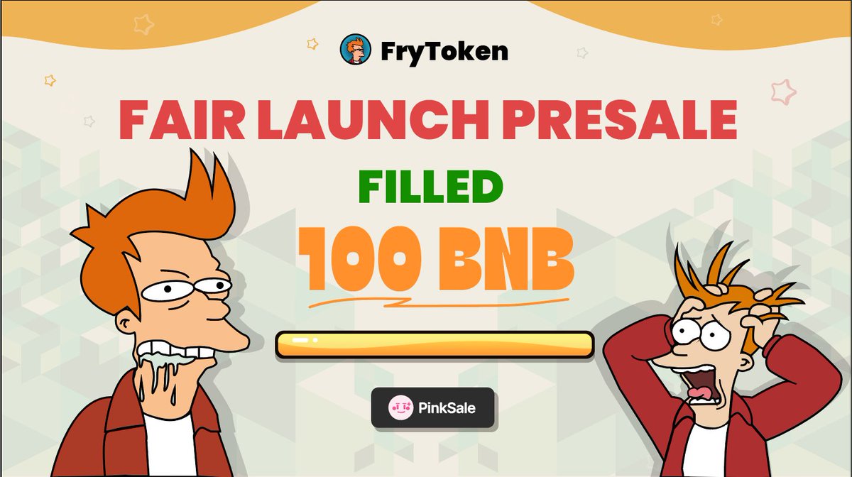 Frytokenio's tweet photo. 100 BNB Filled.

Game on! Road to 1k BNB 🔥🚀

✅ FairLaunch link: https://t.co/5g6JE1fFJT

Check out Fry global upcoming marketing plan https://t.co/rZhFo7AJYx  🔥🚀 https://t.co/vOtVSOT9rc