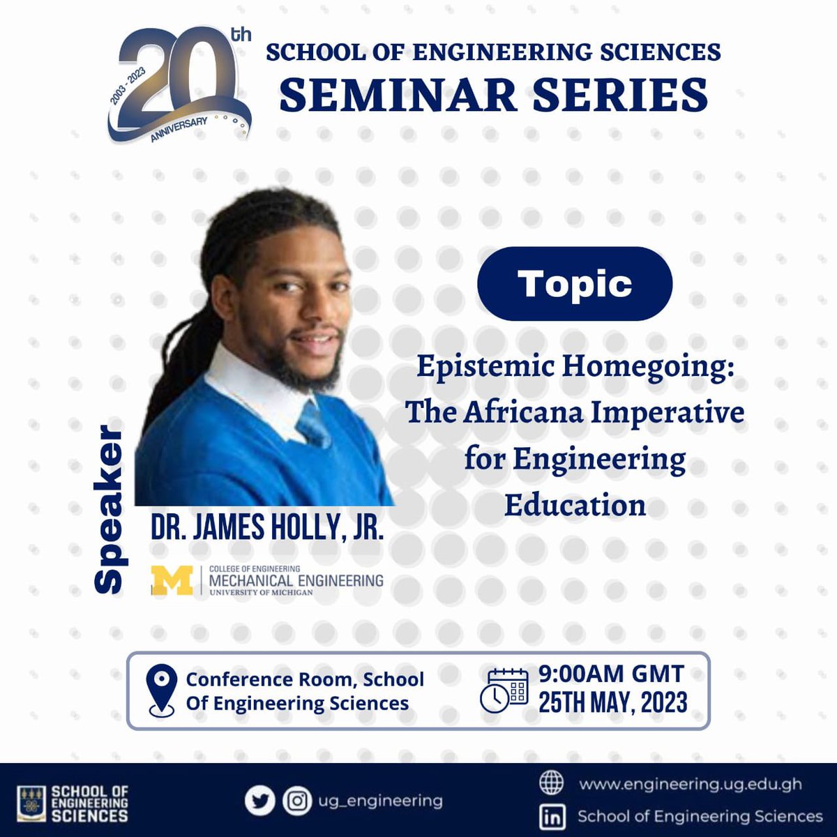 esugofficial's tweet photo. As part of our 20th Anniversary Celebrations,there’ll be a seminar on the Topic-Epistemic Homegoing: The Africana Imperative for Engineering Education by Dr James Holly Jr of the University of Michigan-College of Engineering.
#SESat20
#WeMakeThingsWork https://t.co/CVuSaKScO7