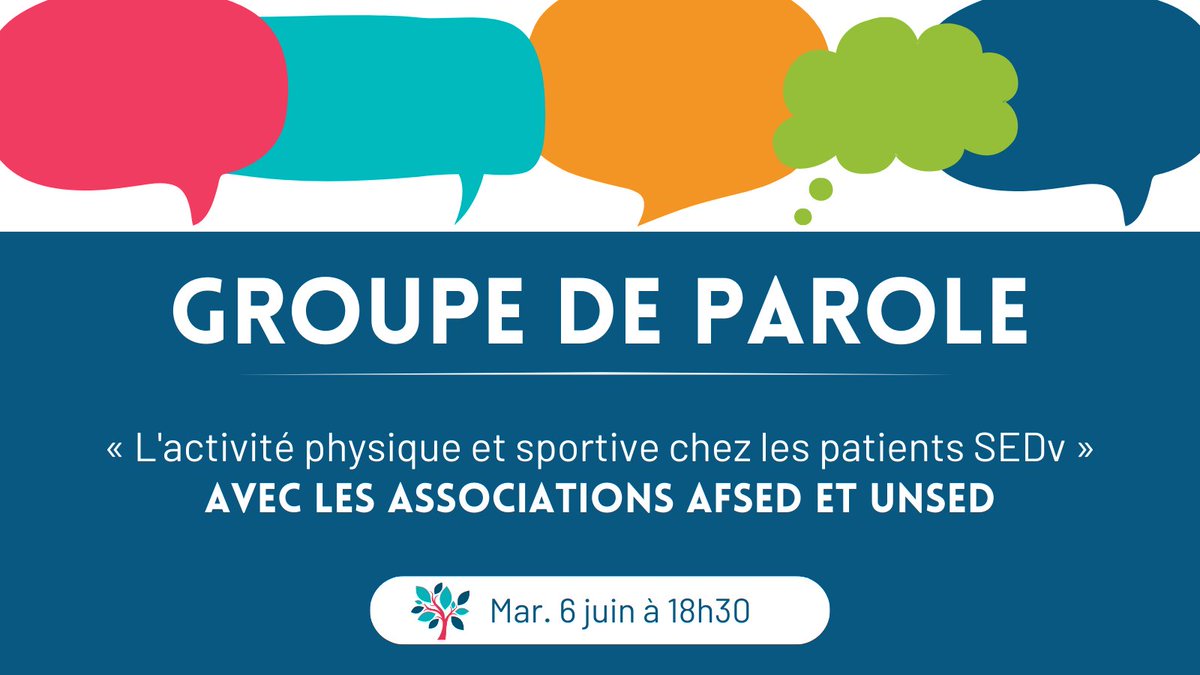 FAVAMulti's tweet photo. #GroupeDeParole 💬 | Les associations #UNSED et #AFSED organisent un nouveau groupe de parole portant sur : « L'activité physique / sportive chez les patients SEDv ».

📅 Mardi 6 juin
⏰ 18h30 - 20h
📍 Visioconférence

Inscription gratuite et obligatoire : https://t.co/X44R1B1EZi https://t.co/pSXIjFY3S8