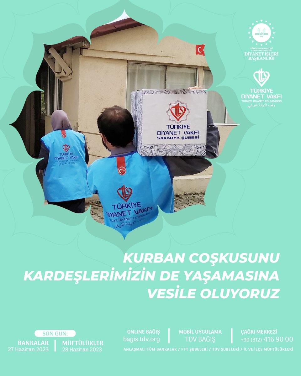 Kurban coşkusunu kardeşlerimizin de yaşamasına vesile oluyoruz

#BeklenenSensin

Kurban bağışlarınızı, bagis.tdv.org adresinden, Banka/PTT şubelerinden ve Müftülüklerden yapabilirsiniz.