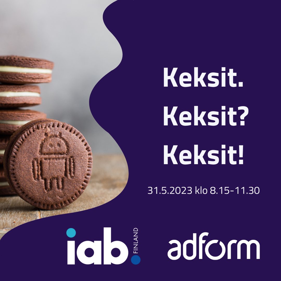 IAB Finlandin kestosuosikki palaa jälleen! Ilmoittaudu mukaan Keksit. Keksit? Keksit! -seminaariin.
Parasta livenä mutta striimissäkin toimii 🚀
#evästeet #keksit #seminaari #iabfinland 
ssl.eventilla.com/keksitx3