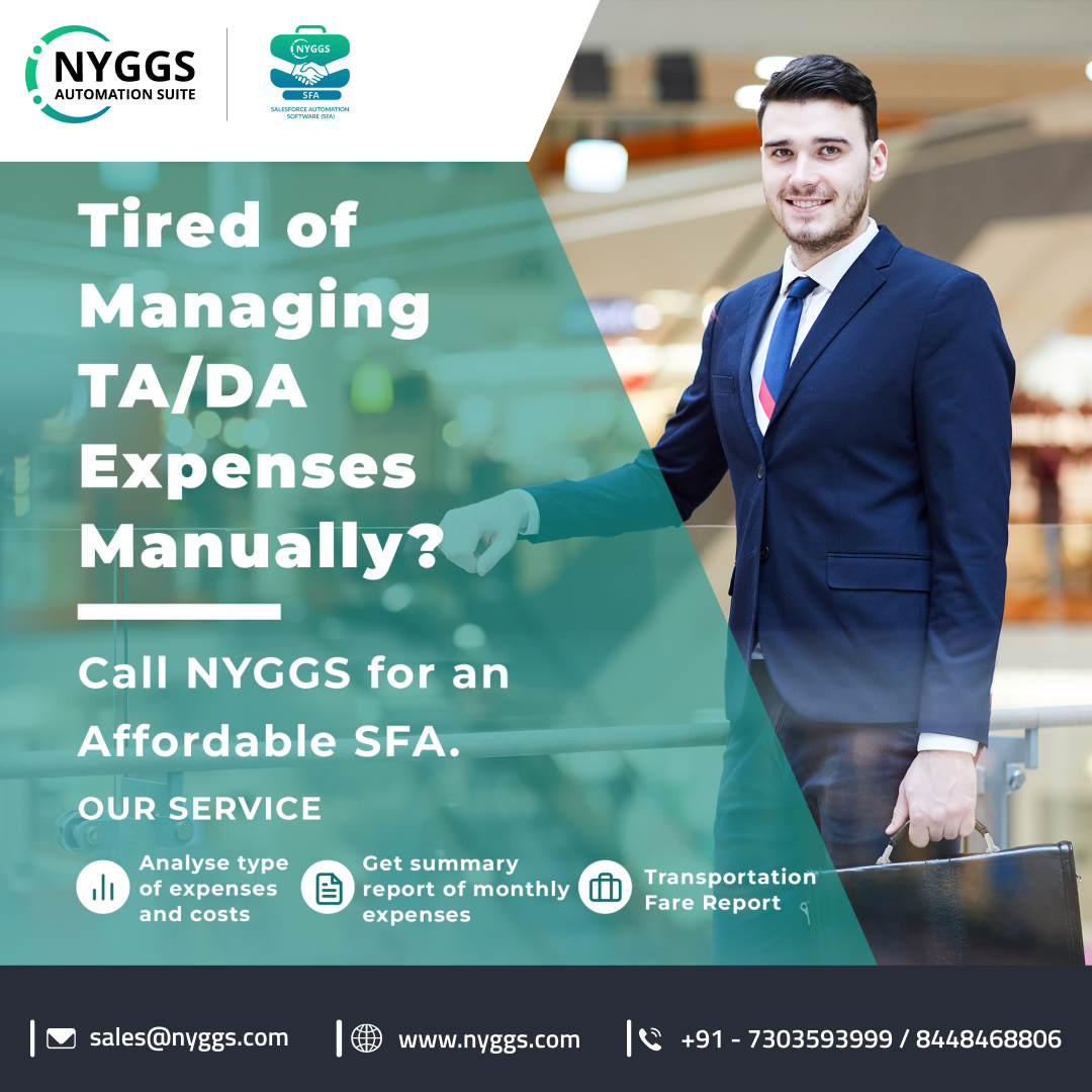 Gone are the days of manual TA/DA hassles and tedious paperwork! With NYGGS Sales Force Automation (SFA) Software, you can now automate your field reps' expense management directly from the mobile. Contact us sales@nyggs.com

#management #automation #salesforce #software #nyggs