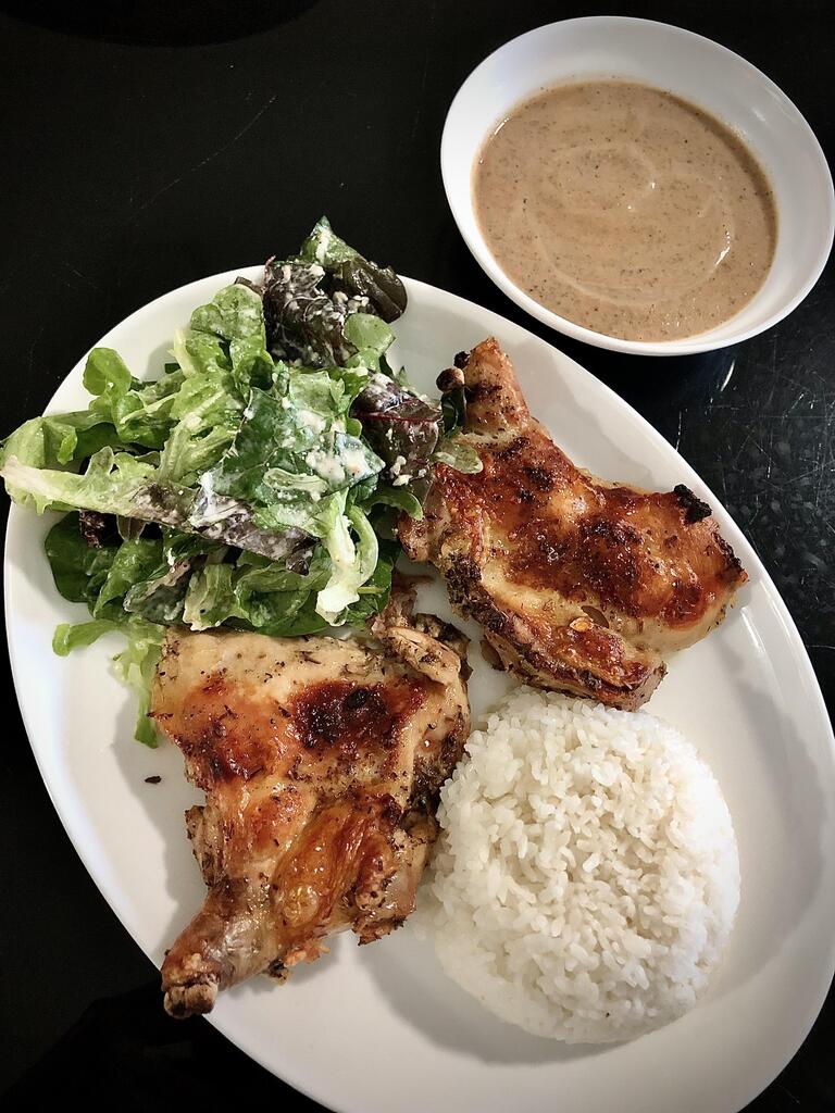 Roast chicken, Caesar salad, roasted cauliflower soup, rice  #FoodPorn #DewMalKitchen