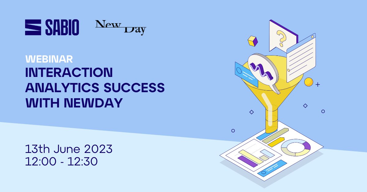 sabiogroup's tweet image. NEW WEBINAR 💡

Learn how NewDay enable success by leveraging their #interactionanalytics platform to make smart decisions quickly. The team will discuss their maturity in the analytics process and the value gained.

Register here: ow.ly/vUCR50Oue9A #SpeechAnalytics