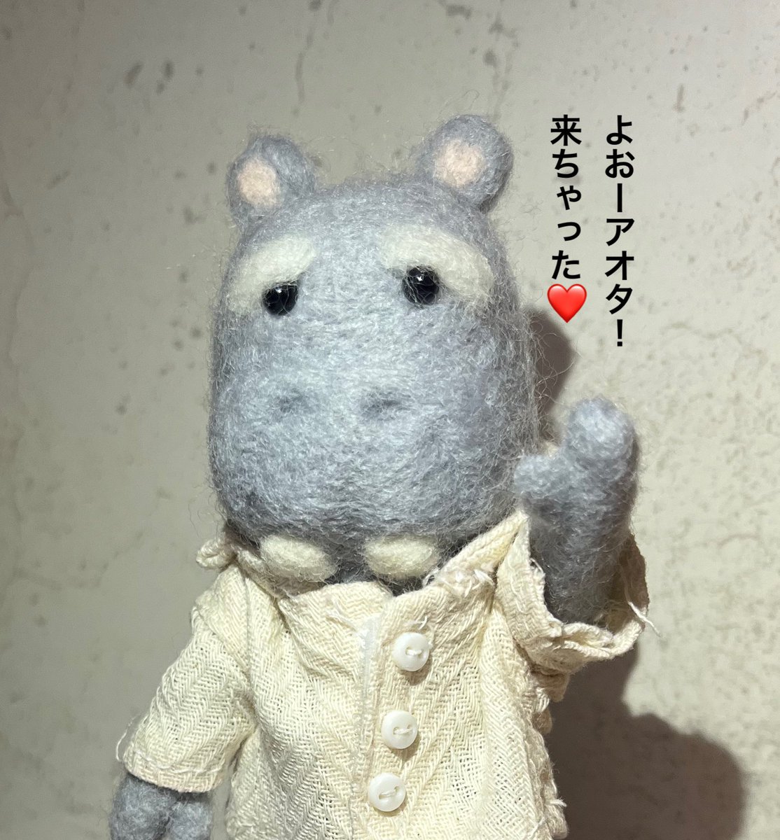 初来店のお客様⁈😅🦛

#羊毛フェルト #ぬいぐるみ
#ぬい撮り #かば ＃リーメント
#rement #BarTiny #バータイニー