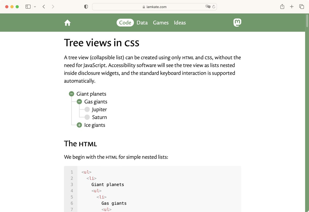 Cворачиваемые вложенные списки без JS: современное руководство по вёрстке деревьев на HTML/CSS с хорошей семантикой и полноценной навигацией с клавиатуры → iamkate.com/code/tree-view…