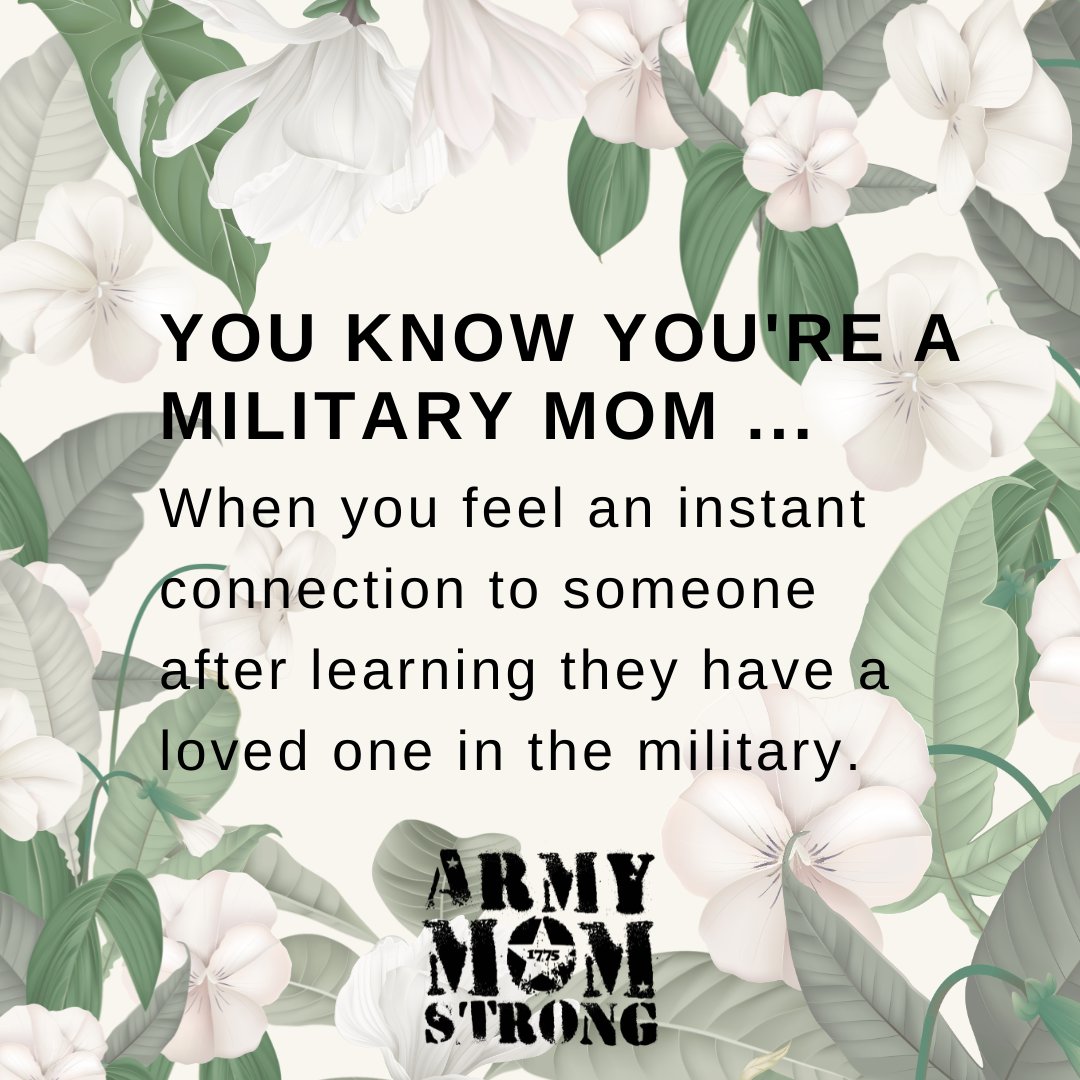ArmyMomStrong's tweet photo. You know you're a military mom when you feel an instant connection to someone after learning they have a loved one in the military.
#armymomstrong #proudarmymom #FaithFamilyFreedom #militarymomstrong https://t.co/fJ9GXs84Y0