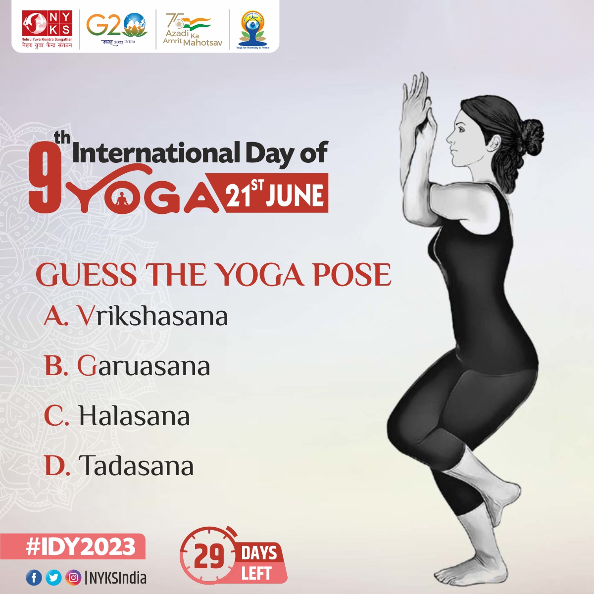 Test your knowledge! 

Can you guess the yoga pose?
Reply with your answer below and let's see who gets it right!

#NYKS4Yoga #IDY2023 #Yoga #quiz