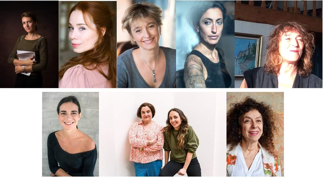 LS_on_stage's tweet image. Surlesplanches à voulu rendre hommage aux autrices et adaptatrices de cette 3e édition du Phénix Festival : de gauche à droite : Anne-Sophie Nedelec, Roxane Le Texier, Lydia Cherton, Olivia Elkaim, Isabelle Starkier, Fanny Cabon, Tatiana Gousseff et M.C Neveu &amp;amp; Isabelle de Botton