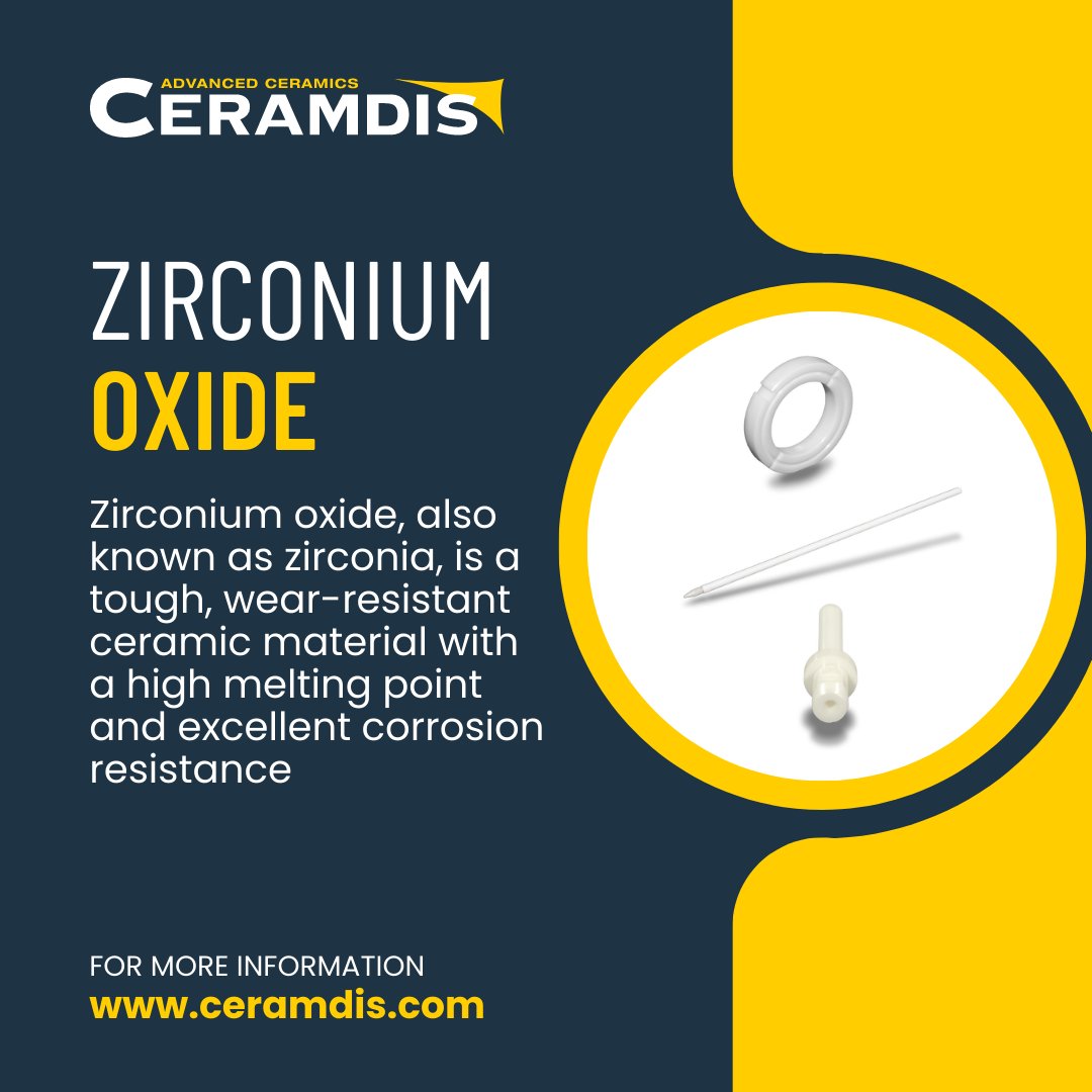 ceramdis's tweet image. Zirconium oxide, also known as zirconia, is a tough, wear-resistant ceramic material with a high melting point and excellent corrosion resistance.  .

#technicalceramics #ceramiccomponents #ceramicmaterials #ceramictech #ceramicindustry #advancedceramics ceramdis.com