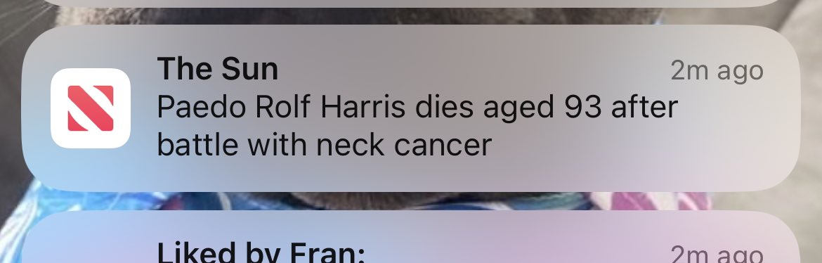 the fact the sun just flat out calls rolf harris a paedo in their news alert 😭 anyway he can rot.