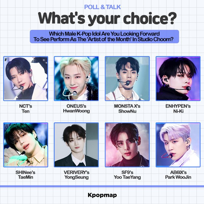 ENGENEs 📢

#NI_KI is nominated in “Which male K-Pop idol are you most excited to see perform as the 'Artist of the Month' in Studio Choom?” 

We badly want to ni-ki as AOTM right? so click the link, sign up and cast your vote to #NI_KI 🔥

🔗kpopmap.com/which-male-kpo…

#NI_KI #니키