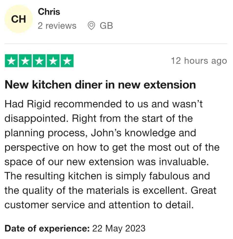 ⭐️⭐️⭐️⭐️⭐️

We wanted to share this fabulous review that has arrived in our inbox! 

It really means a lot to us as a small family business and it makes a difference. 

Thank you!

#rigidkitchens #customerservice #customerfeedback #customerexperience