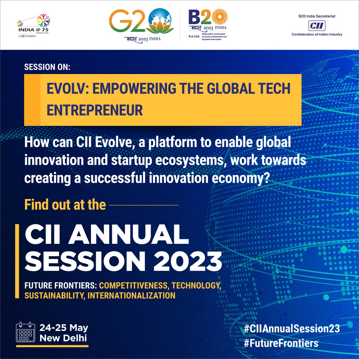 RT FollowCII: #StayTuned as decision makers &amp; thought leaders deliberate on ‘EVOLV: Empowering the Global Tech Entrepreneur' at the #CIIAnnualSession23.
Visit➡ ciiannualsession.in/index.html 
#FutureFrontiers #technology #sustainability #development