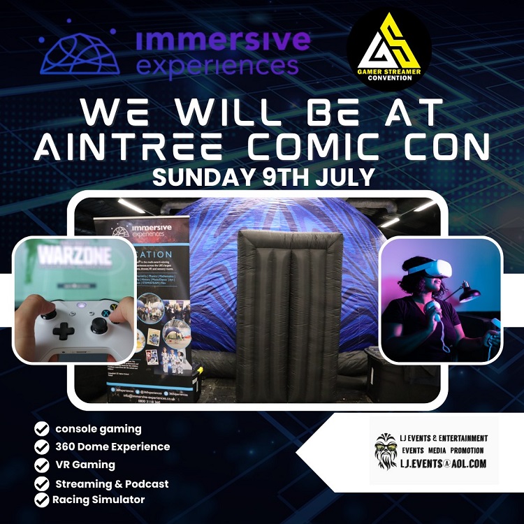 🎥 Aintree Comic, Film & Tv Convention
📅 9th July 9:00 AM - 4:00 PM
📍 Aintree Racecourse, L9 5AS
🎫 Tickets: ljeventsentertainment.com

360 Virtual Reality Domes, Casual Gaming Consoles, VR Headsets, Streaming, Gaming, Simulator.

#gscon #gamers #gamerslife #dome #planetarium