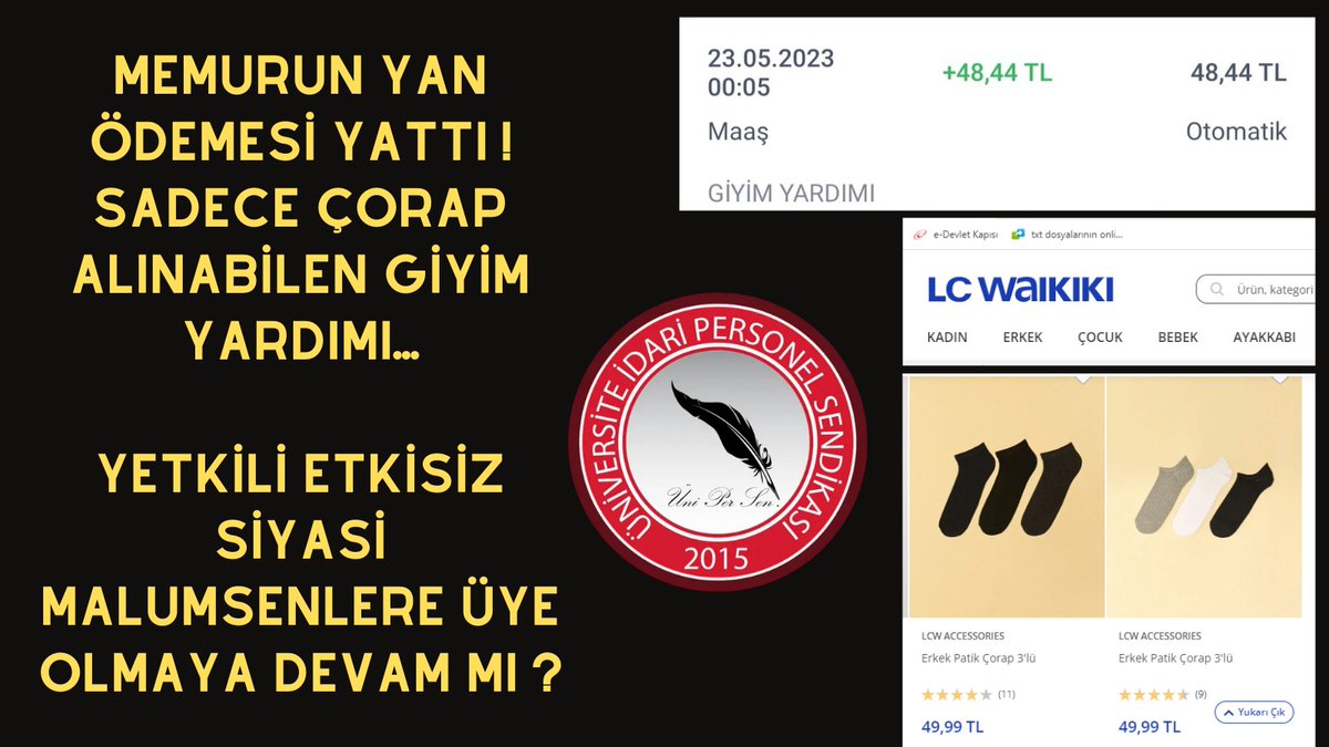 Çalışma Bakanı sn. Vedat BİLGİN'in memurun yan ödemesi var dediği giyim yardımı yattı!
Çorap bile zor alınan,
Memur için yapılması gereken yoksulluk sınırı üzerinde maaş verilmesidir.
#memur #enflasyon #secimimemurbelirler