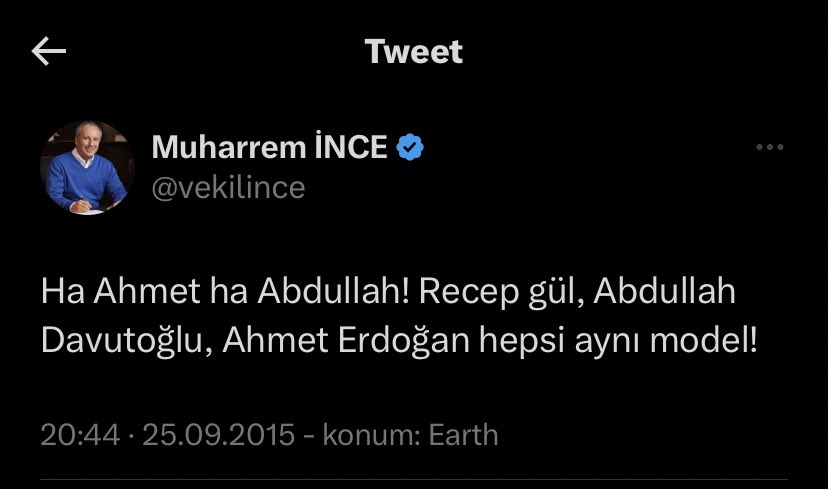 Muharrem İnce'nin 8 yıl önce attığı tweet.