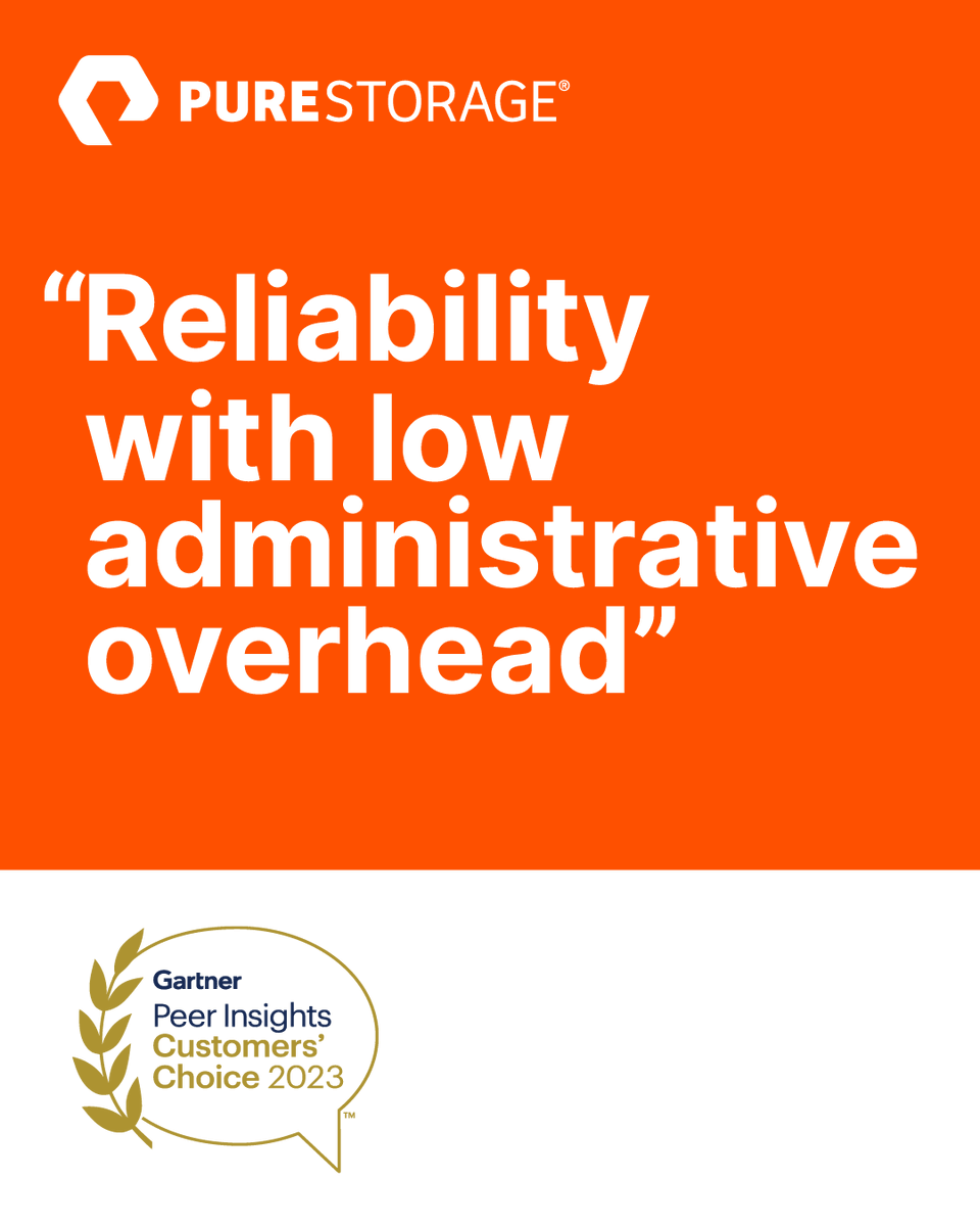 jebstuarthog's tweet image. PureStorage: Three years in a row! Gartner® Peer Insights™ has recognized Pure Storage as a 2023 Customers’ Choice for Distributed File Systems and Object Storage. Get the report: purefla.sh/3LdkMsN

Read the review: purefla.sh/3mvcvrG

#gart…
