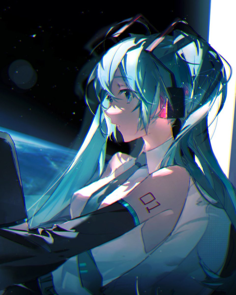 hatsune miku 1girl solo long hair twintails detached sleeves necktie planet  illustration images
