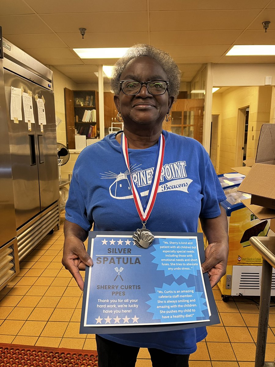 Cafeteria Manager Sherry Curtis from <a href="/ppes_smcps/">PPES</a> is the latest nominee for our #SilverSpatulaAward! Among those that nominated her, it was her kindness and compassion that were common themes! Congratulations Ms. Curtis- this award is well-deserved! #feedingfutures