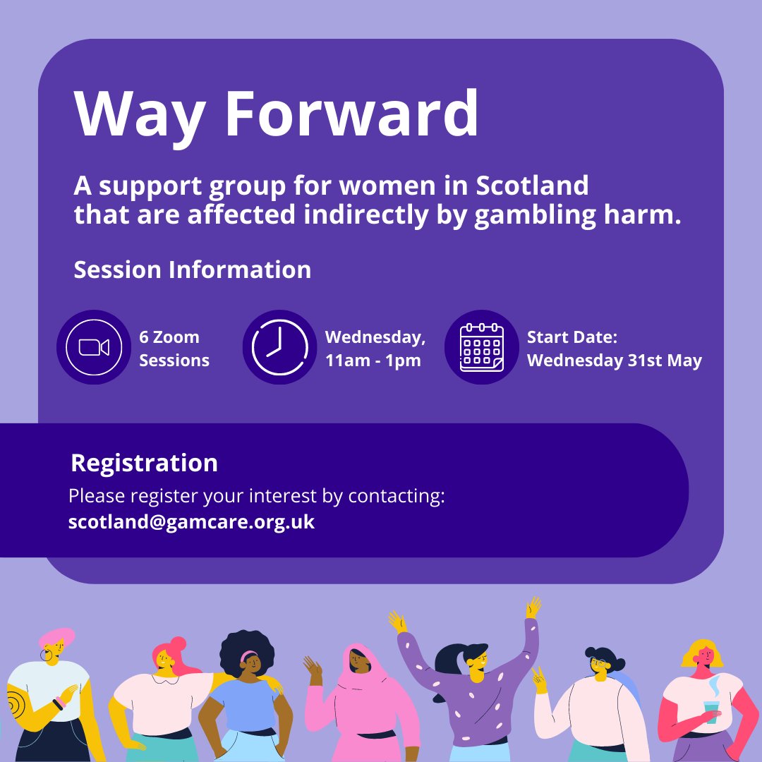 Way Forward provides a safe and confidential space for women in Scotland to share their experiences. Register your interest by emailing scotland@gamcare.org.uk.