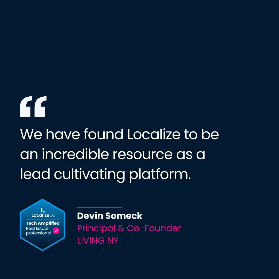 LocalizeOS's tweet image. &quot;We have found Localize to be an incredible resource as a lead cultivating platform.&quot; - Devin Someck, Principal and Co-Founder of Living New York | Watch the full video at youtu.be/Mcn2IuS84NY #localizeos #localizeai #hunter #realestate #youamplified
