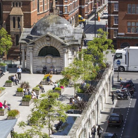 This is an electricity substation, designed by Stanley Peach (1858-1934), internationally famous as a specialist on substation design. A community garden sits on the low roof, and the machinery is accessed through a pair of delightfully ornamented neo-Mannerist pavilions.