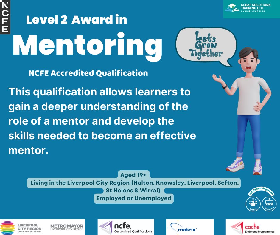 ClearSolutions2's tweet image. Good #mentoring can lead to greater success!!

If you&apos;re working in a role of helping, guiding or teaching others, or that&apos;s the career path you wish to take in the future!  
Achieve an NCFE Level 2 qualification in Mentoring with @ClearSolutions2 
If you&apos;re living in the…