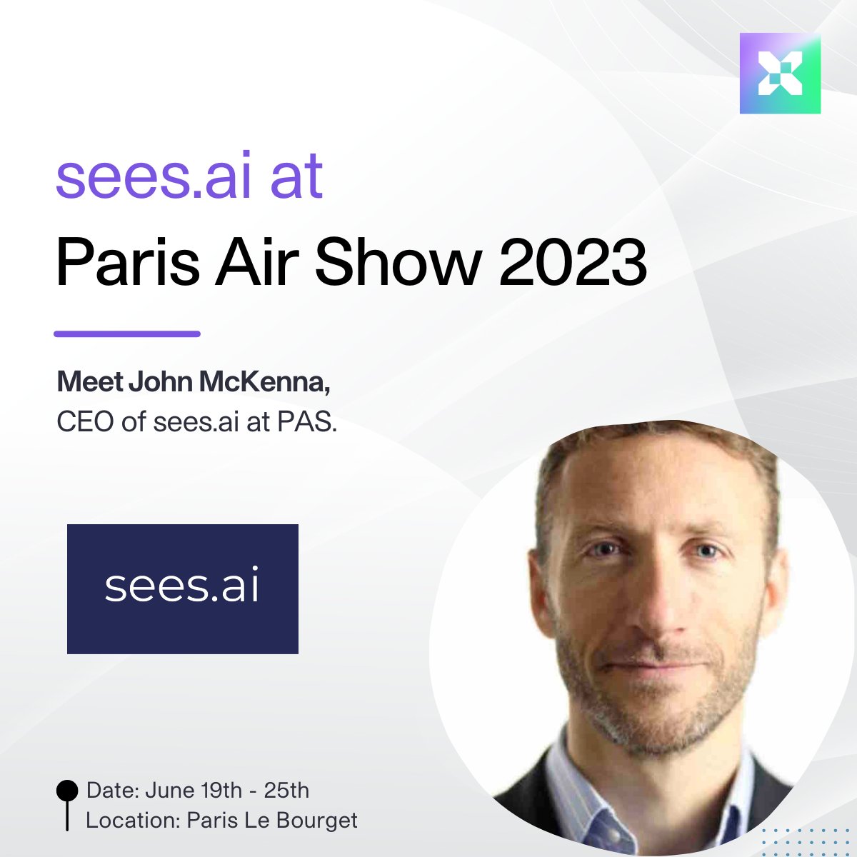 @sees_ai at #PAS2023! 🇫🇷

Discover the future of autonomous flight with @sees_ai at the highly anticipated Paris Air Show! 🚀

Stop by booth F139 in Hall 2B to meet CEO @Only1jmck and learn more about @sees_ai!

--

#ParisAirShow2023 #AerospaceXelerated #aerospace #defence