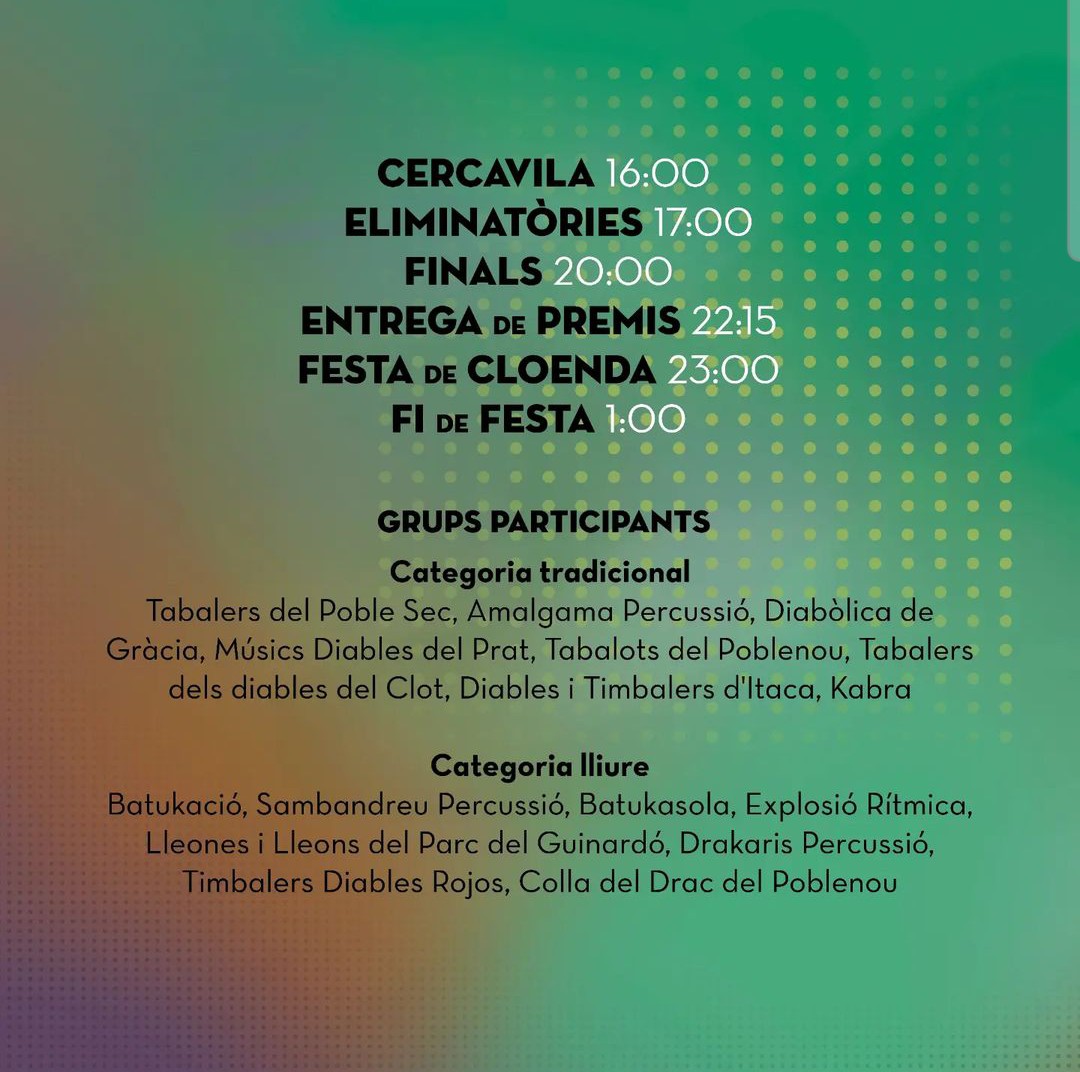 Tabalerpoblesec's tweet photo. Aquest dissabte us esperem al 13è Concurs Barcelona Percussió!! https://t.co/Sy7obRWzQD