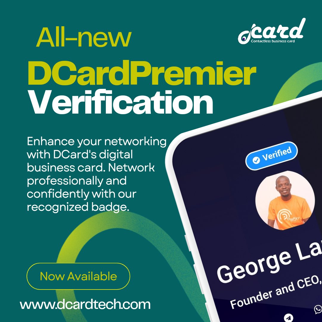Enhance your networking with DCard's digital business card. Network professionally and confidently with our recognized badge. #DigitalBusinessCard
#NetworkingInStyle
#ProfessionalConnections
#DigitalNetworking
#DigitalFirstImpression
#BusinessCardEvolved
#GoDigitalGetDCard
