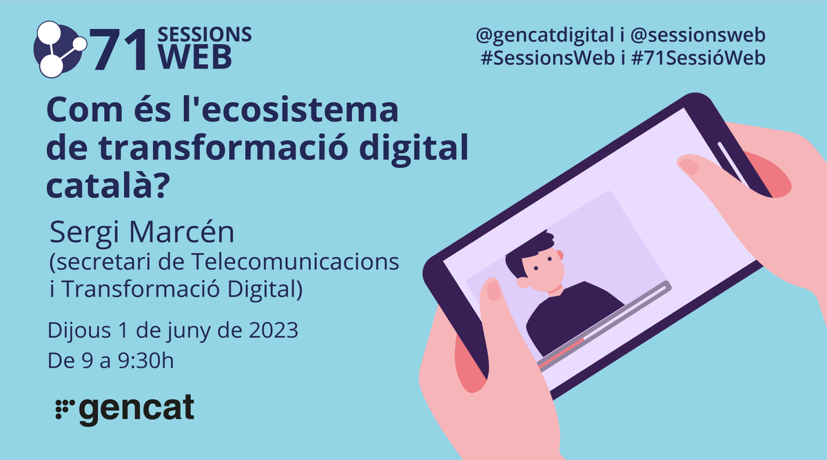 localret's tweet photo. 👩💻Com és l’ecosistema de #transformaciódigital català?
🗣️ Amb el secretari de Telecomunicacions i Transformació Digital @sergimarcen.
Inscriu-te a la #71SessióWeb!
🗓️1/06
⌚️De 9 a 9:30h
ℹ️Més info https://t.co/uALgQju8ON
#SessionsWeb #71SessióWeb https://t.co/g64PCm4uFS
