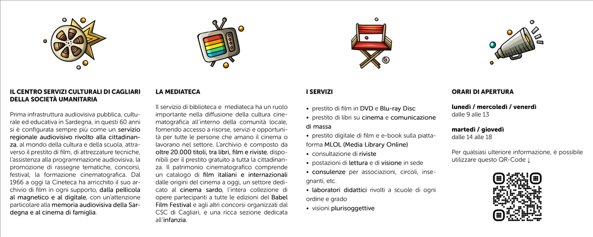 💥 Riapre la nostra Mediateca! Da lunedì 29 maggio sarà nuovamente operativo il servizio di prestito e consultazione di film, libri, riviste, etc. nella nuova sede in via XX Settembre 20
📌 La Mediateca sarà inaugurata per <a href="/monumentiaperti/">Monumenti Aperti</a> 2023, sabato 27 maggio dalle 10 alle 20