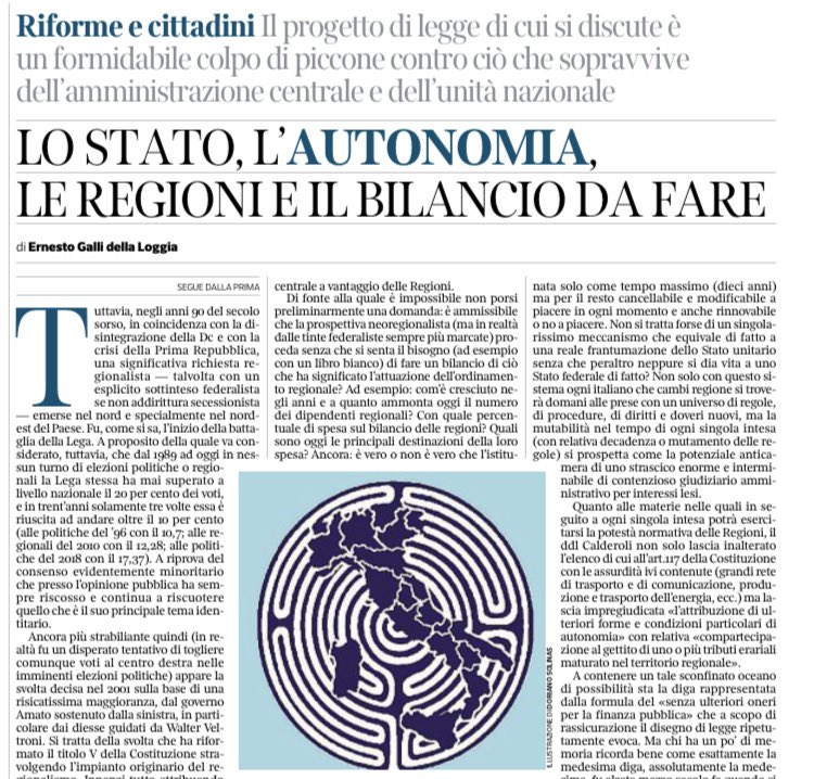 profgviesti's tweet photo. Galli della Loggia sul Corriere (finalmente!)
L’autonomia regionale differenziata è un “formidabile colpo di piccone contro ció che sopravvive dell’amministrazione centrale e dell’unità nazionale” https://t.co/ccfk8mdbY7
