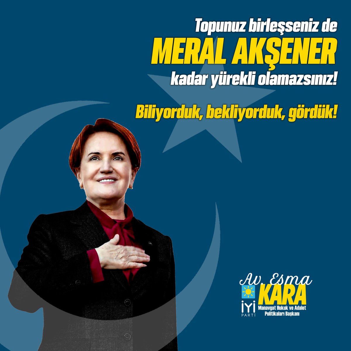 Topunuz birleşseniz de Meral Akşener kadar yürekli olamazsınız! Biliyorduk, bekliyorduk, gördük!
@iyiparti @meral_aksener @TayfurSemih @ergen_huseyin07 @UGUR__POYRAZ #ankara #antalya #manavgat #OğuzhanUğur