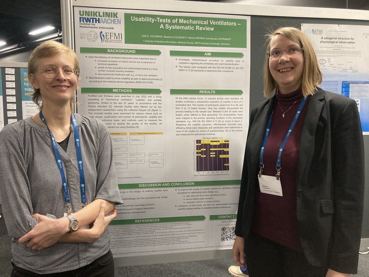 Usability-Tests of Mechanical Ventilators - A Systematic Review

<a href="/BColdewey/">Beatrice Coldewey</a> &amp; <a href="/MyriamLipprandt/">Myriam Lipprandt</a> (<a href="/RWTH/">RWTH Aachen</a> / <a href="/UniklinikAachen/">Uniklinik RWTH AC</a>) at their Poster at #EFMI #MIE2023

linktr.ee/jvolmerg