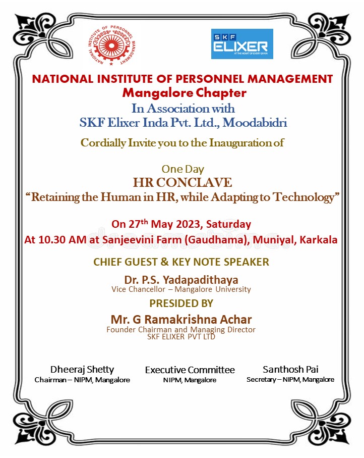 Mangalore University (@mangaloreuniv) on Twitter photo One Day HR CONCLAVE
"Retaining the Human in HR, While Adapting to Technology"
On 27th May 2023, Saturdy at 10.30 AM
Venue: Sanjeevini Farm, Muniyal, Karkala.
<a href="/MangaloreUniv/">Mangalore University</a> #MangaloreUniversity One Day HR CONCLAVE
"Retaining the Human in HR, While Adapting to Technology"
On 27th May 2023, Saturdy at 10.30 AM
Venue: Sanjeevini Farm, Muniyal, Karkala.
<a href="/MangaloreUniv/">Mangalore University</a> #MangaloreUniversity