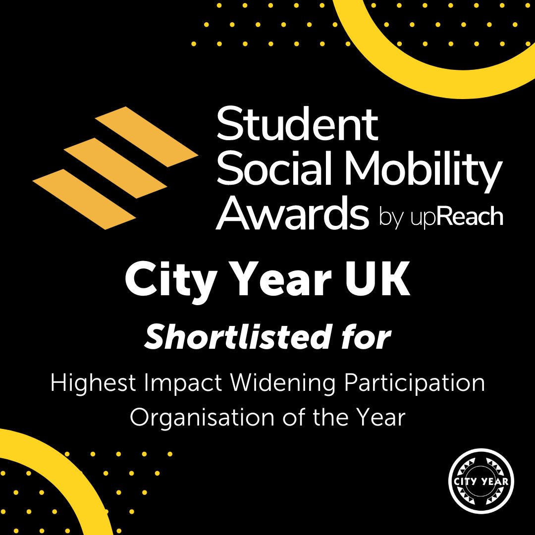 RT @CityYearUK: City Year is delighted to announce that we’ve been shortlisted for an @up_Reach Student Social Mobility Award! 🙌 Congratulations to our team, who are improving the lives of school-aged children daily. 👉 Find out more: …