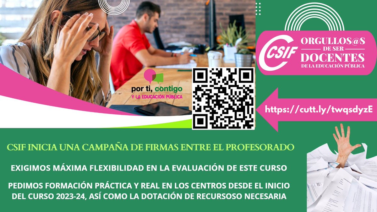 💚  CSIF INICIA UNA CAMPAÑA DE RECOGIDA DE FIRMAS ENTRE EL PROFESORADO  DEMANDANDO SIMPLIFICAR LA EVALUACIÓN Y LA REDUCCIÓN DE LA BUROCRACIA 

-  El sindicato denuncia la sobrecarga del profesorado, desbordado por la  burocracia normativa, con la evaluación por competencias de la