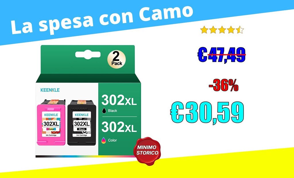 ilcamo1682's tweet photo. 302XL Cartucce d'inchiostro Rigenerato Compatibili per HP 302 XL Nero e Colore Cartucce

 ❌ 47,49€ 
🤪 Sconto del -36%
💶 30,59€
✅ Spunta il box "coupon" nella pagina

🛒 https://t.co/SqeujdabG7 ⬅️

#Informatica e #StampantiEAccessori #AccessoriPerStampantiAInchiostroELase… https://t.co/aS9rVLKCXM