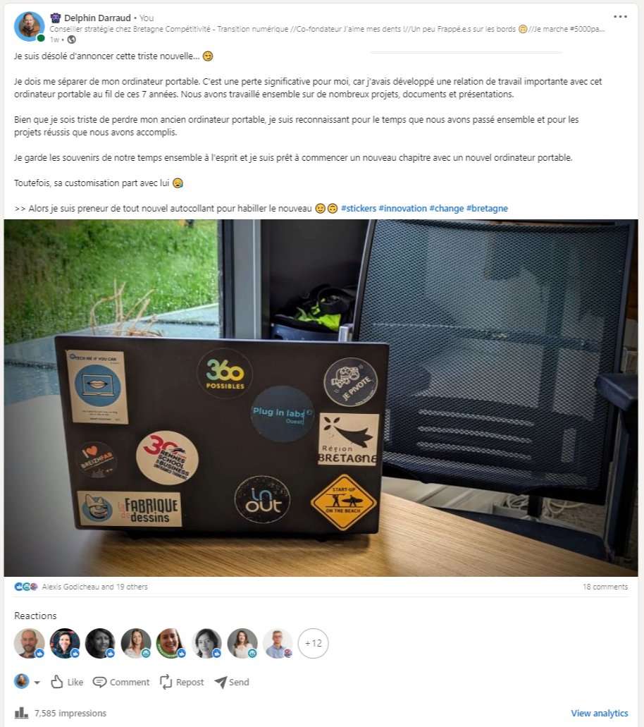 delphin's tweet image. 7500 vues sur Linkedin et PAS une proposition de nouveau sticker !! Alors, oui, je ne suis pas venu sur Twitter depuis longtemps ... Mais est-ce qu&apos;ici il y a toujours cette solidarité stickeresque ? 

Mon nouveau pc se sent nu ... 😭😭😭🙃